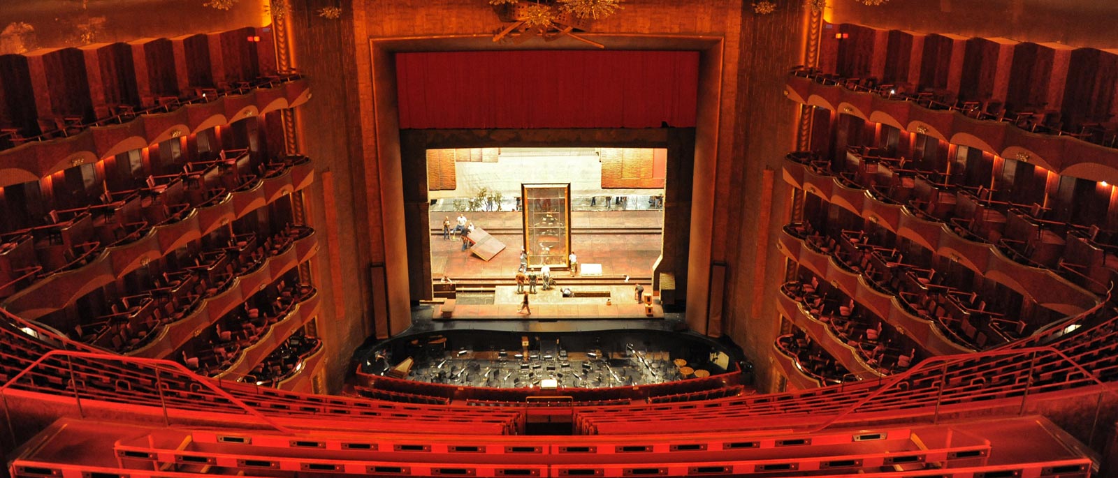 A view of the Met Opera stage from the Family Circle section