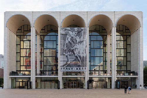 Porgy and Bess banner in front of Met Opera House.