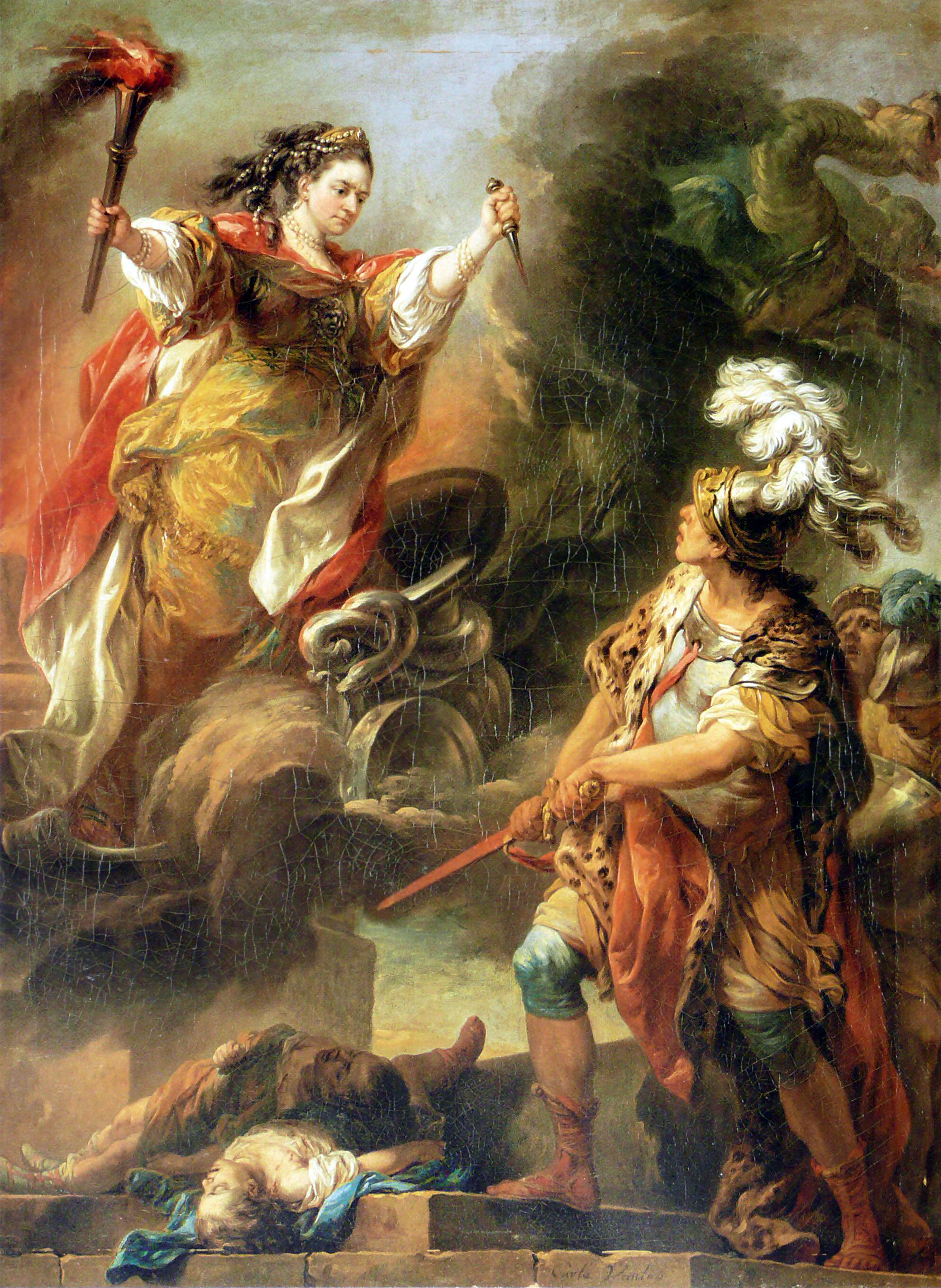 Charles-André van Loo, “Miss Clairon in Medea,” New Palace in Potsdam, Germany (1760, oil on canvas, 31 x 23)