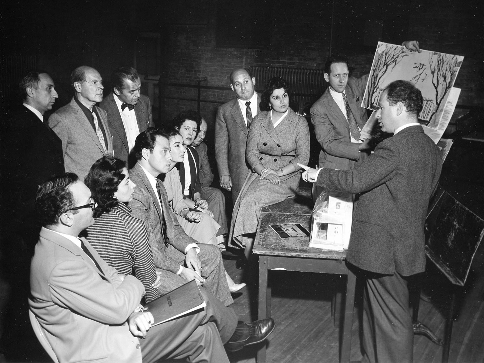 Eugene Onegin rehearsal 1957 58 w Peter Brook et al Louis Melancon.jpg